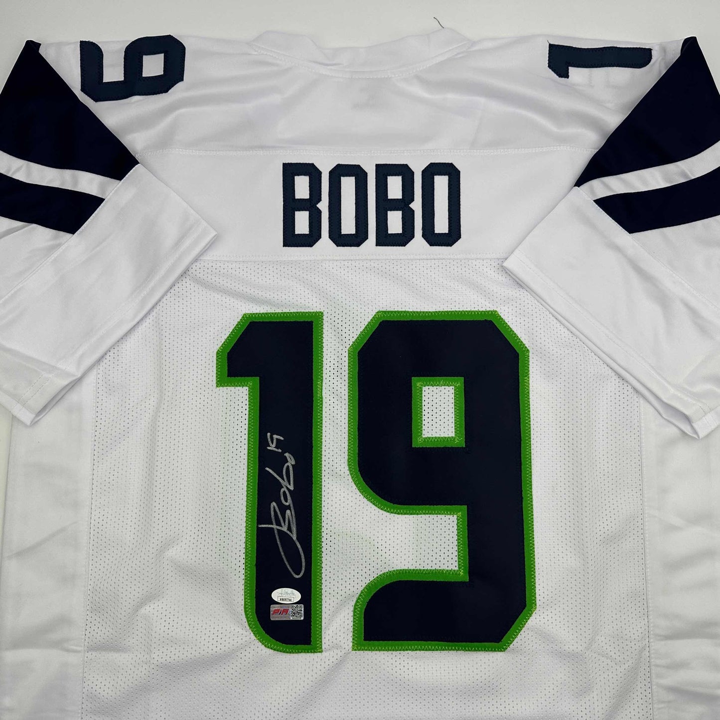 Autographed/Signed Jake Bobo Seattle White Football Jersey JSA COA