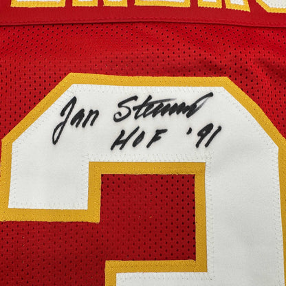 Autographed/Signed Jan Stenerud HOF 91 Kansas City Red Football Jersey JSA COA