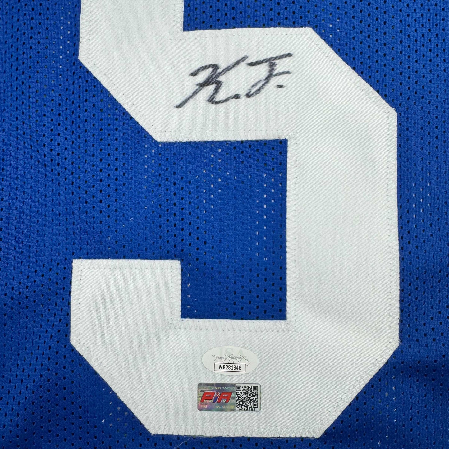 Autographed/Signed Kayvon Thibodeaux New York Blue Football Jersey JSA COA