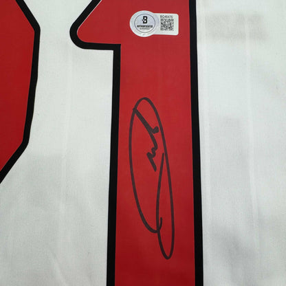 Autographed/Signed Andrea Pirlo AC Milan White Soccer Futbol Jersey Beckett BAS COA