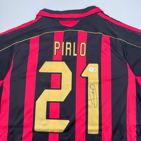 Autographed/Signed Andrea Pirlo AC Milan Black/Red Soccer Futbol Jersey Beckett BAS COA