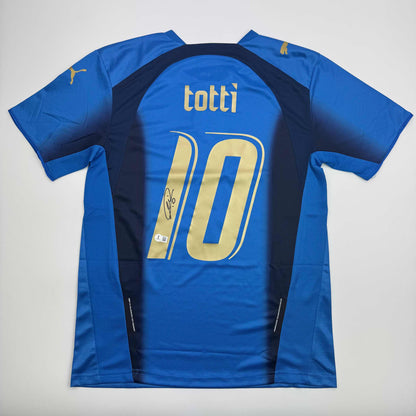 Autographed/Signed Francesco Totti Italy Blue Soccer Futbol Jersey Beckett BAS COA
