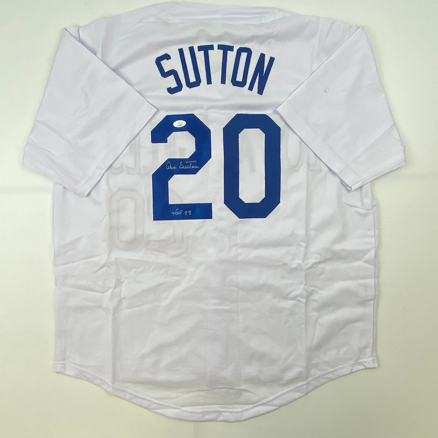 Autographed/Signed Don Sutton HOF 98 Los Angeles LA White Baseball Jersey JSA COA