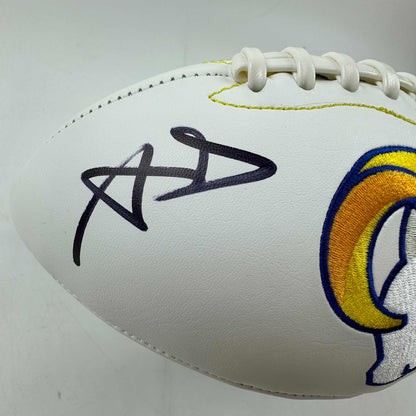 Autographed/Signed Aaron Donald Los Angeles Rams Full Size F/S White Panel Logo Football Beckett COA