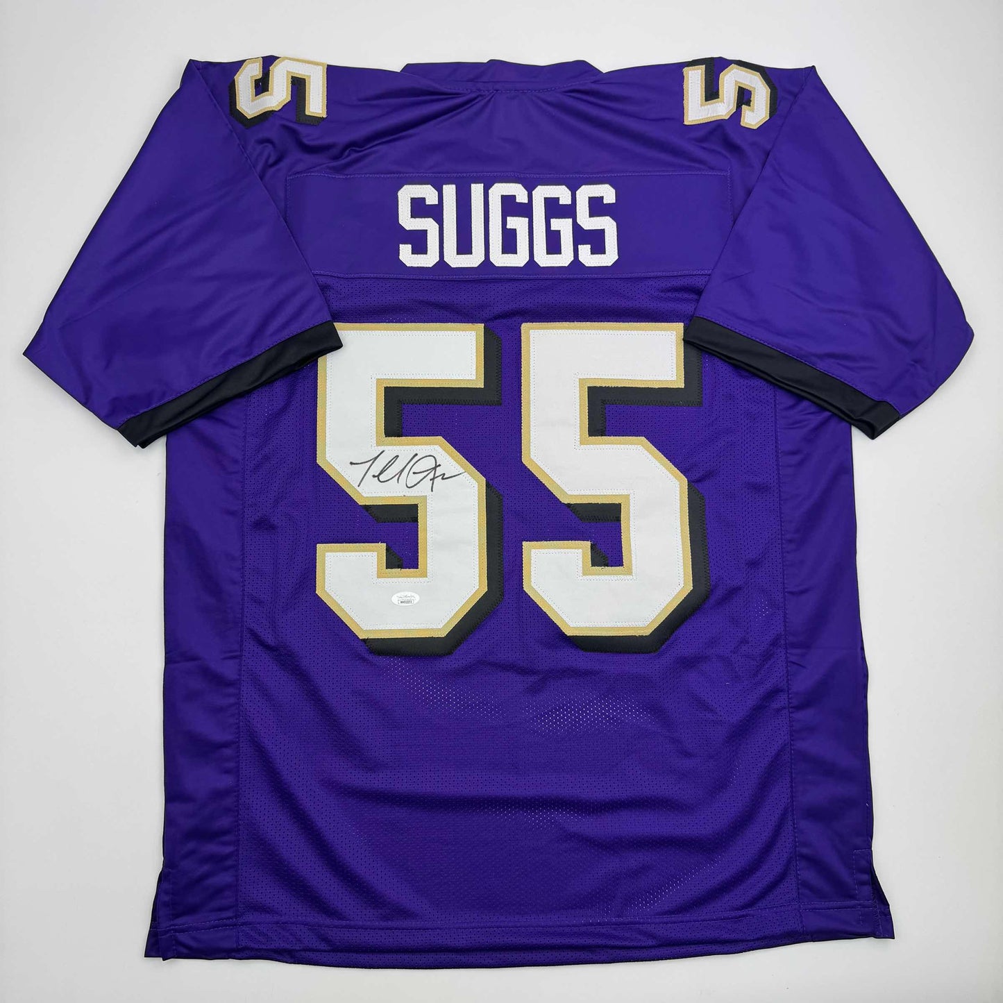 Autographed/Signed Terrell Suggs Baltimore Purple Football Jersey JSA COA #2
