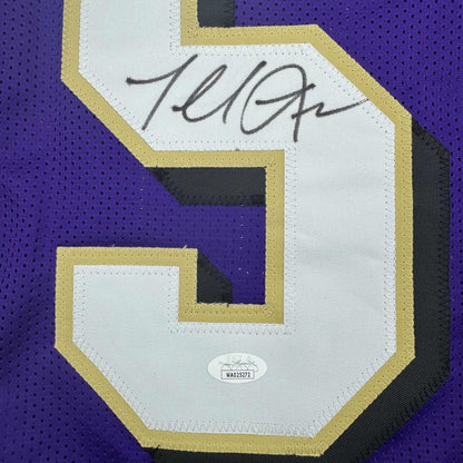 Autographed/Signed Terrell Suggs Baltimore Purple Football Jersey JSA COA #2