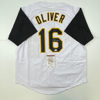 Autographed/Signed Al Oliver Pittsburgh Pirates White Baseball Jersey JSA COA
