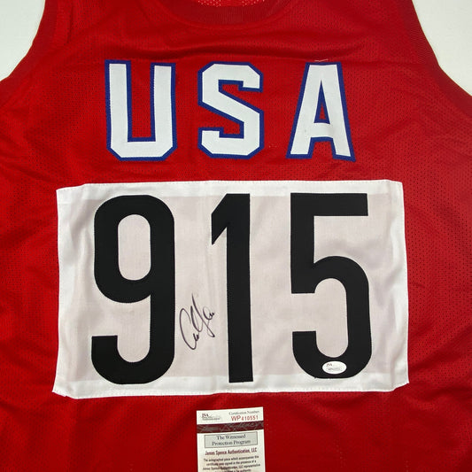 Autographed/Signed Carl Lewis Track Star United States USA Olympics Jersey JSA COA