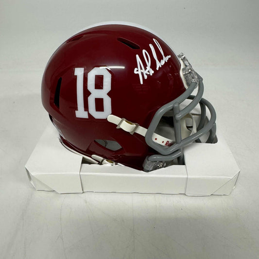Autographed/Signed Nick Saban Alabama Crimson Tide Mini College Football Helmet Beckett BAS COA