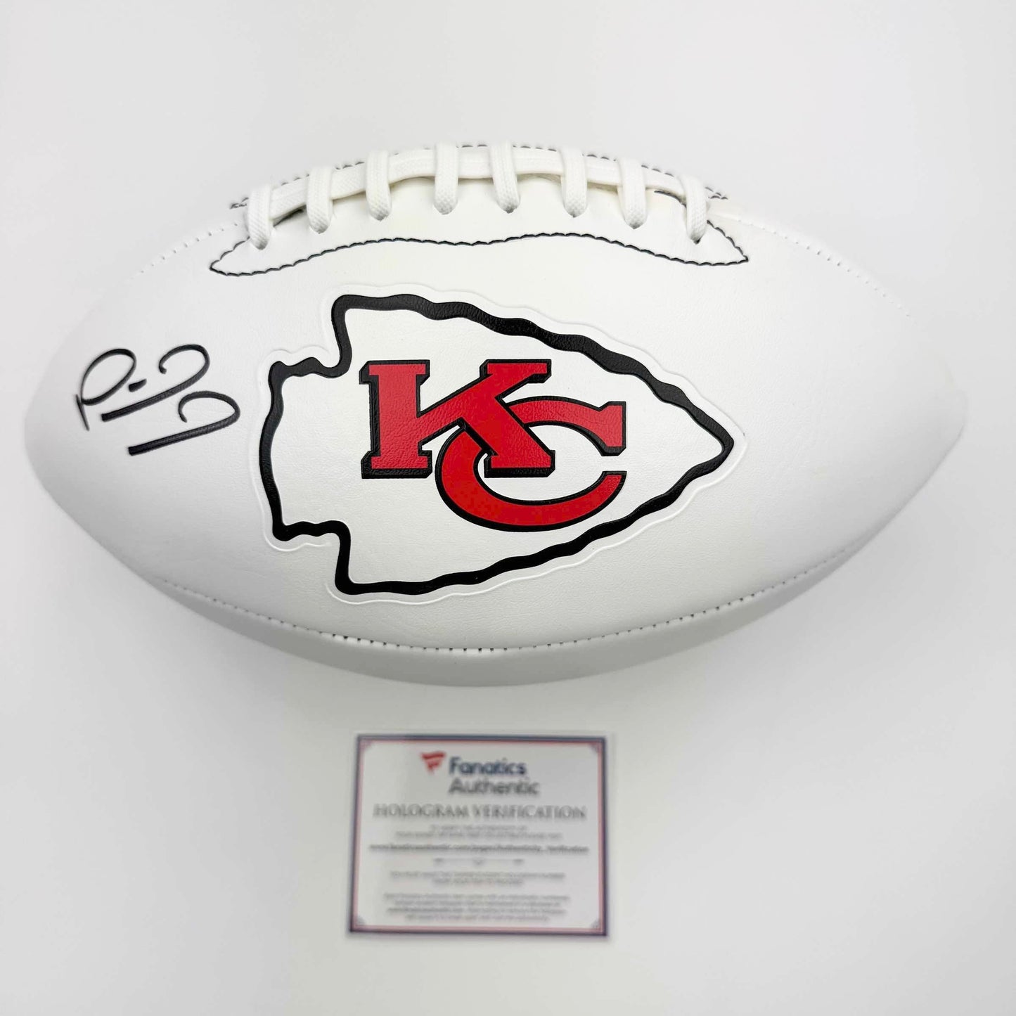 Autographed/Signed Patrick Mahomes Kansas City Chiefs Full Size F/S White Panel Logo Football Fanatics COA