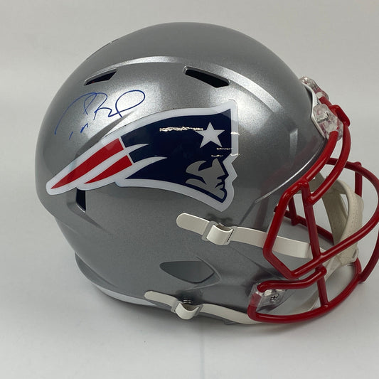 Autographed/Signed Tom Brady New England Patriots Full Size FS F/S Speed Replica Football Helmet Fanatics COA/LOA