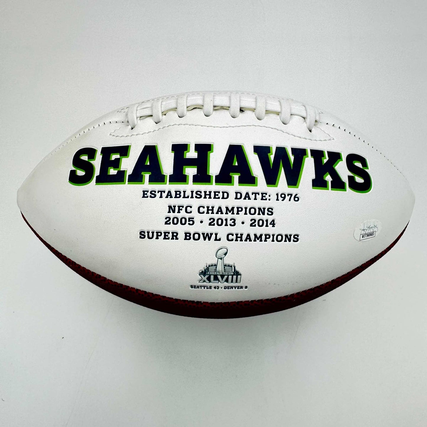 Autographed/Signed Shaun Alexander Seattle Seahawks Full Size FS White Panel Logo Football JSA COA
