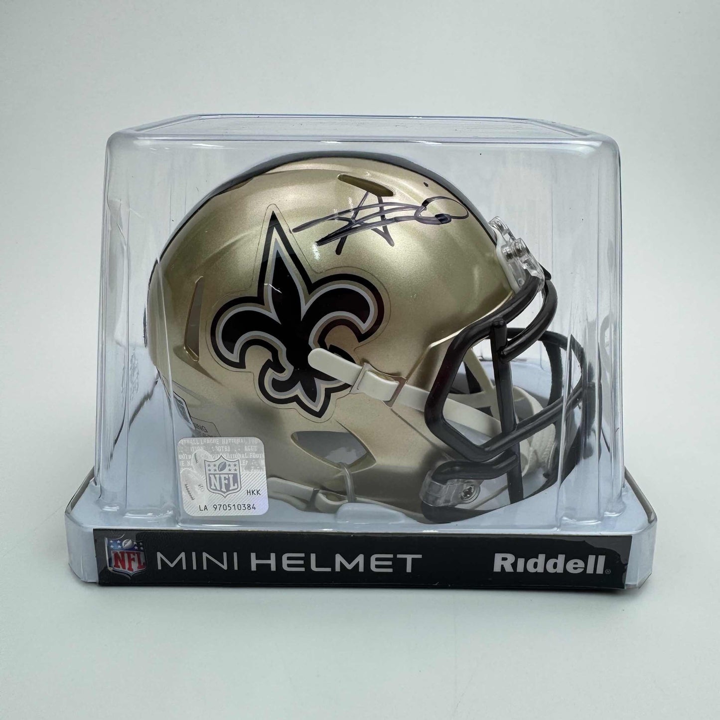 Autographed/Signed Alvin Kamara New Orleans Saints Football Mini Helmet Beckett BAS COA