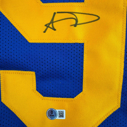 Autographed/Signed Aaron Donald Los Angeles LA Retro Blue Football Jersey Beckett BAS COA