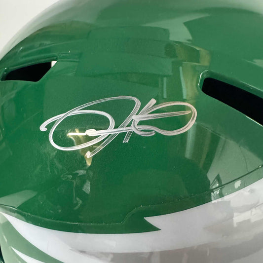 Autographed/Signed Jalen Hurts Philadelphia Eagles Kelly Green Full Size FS F/S Replica Football Helmet Fanatics COA