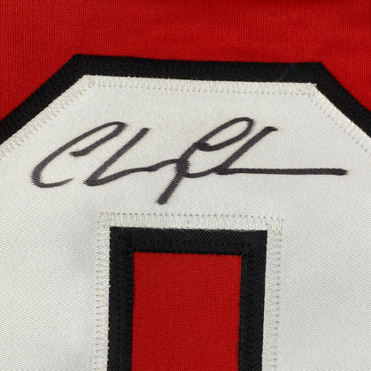 Autographed/Signed Chevy Chase Clark Griswold Christmas Vacation Movie Chicago Red Hockey Jersey Beckett BAS COA