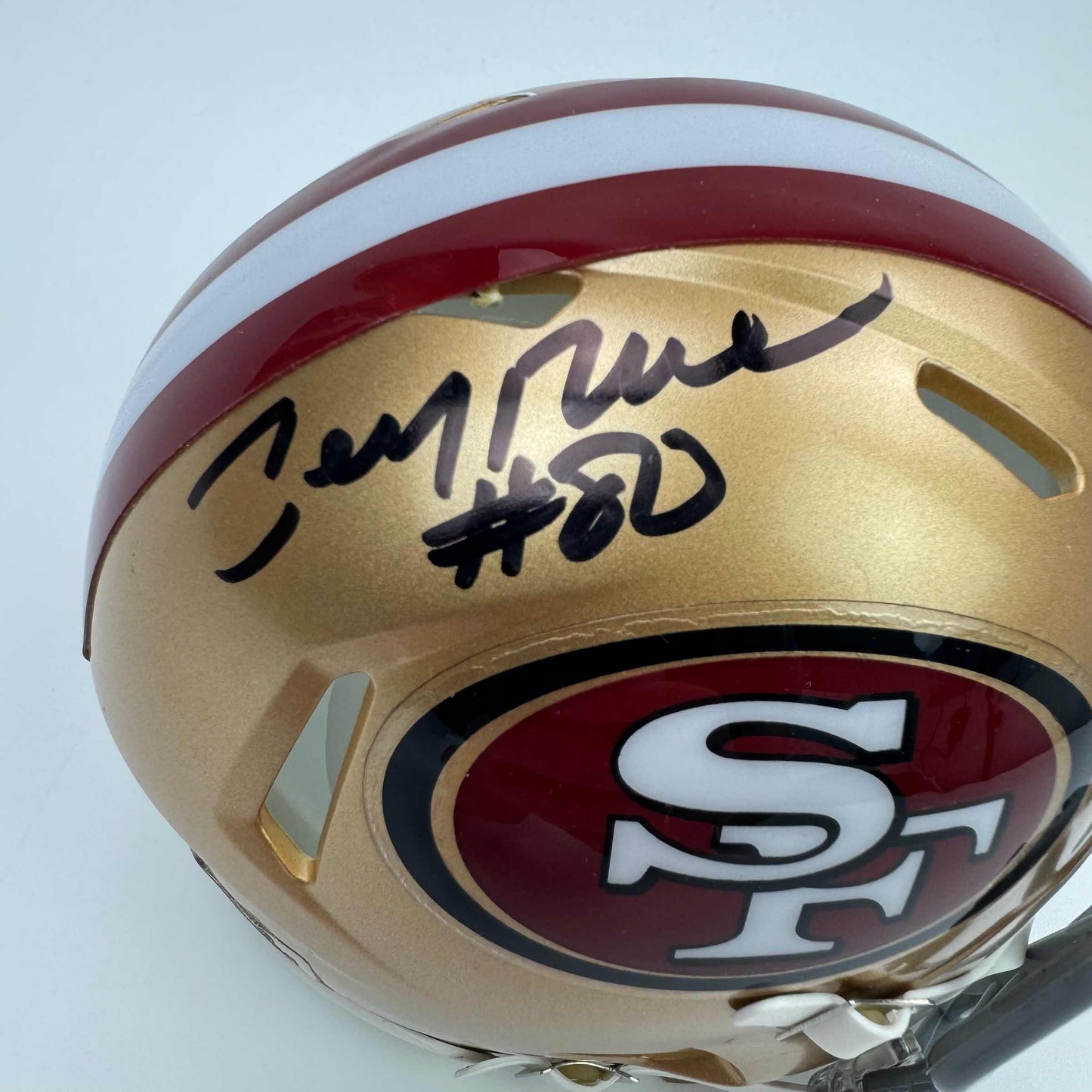 Autographed/Signed Jerry Rice San Francisco 49ers Football Mini Helmet Beckett BAS COA