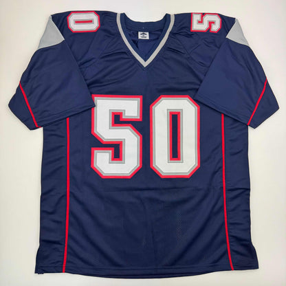 Autographed/Signed Rob Ninkovich "2x SB Champ" New England Blue Football Jersey Beckett BAS COA