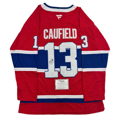 Autographed/Signed Cole Caufield Montreal Canadiens Red Hockey Jersey Fanatics COA
