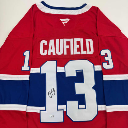 Autographed/Signed Cole Caufield Montreal Canadiens Red Hockey Jersey Fanatics COA