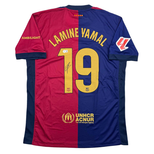 Autographed/Signed Lamine Yamal FC Barcelona Blue Soccer Jersey Beckett BAS COA
