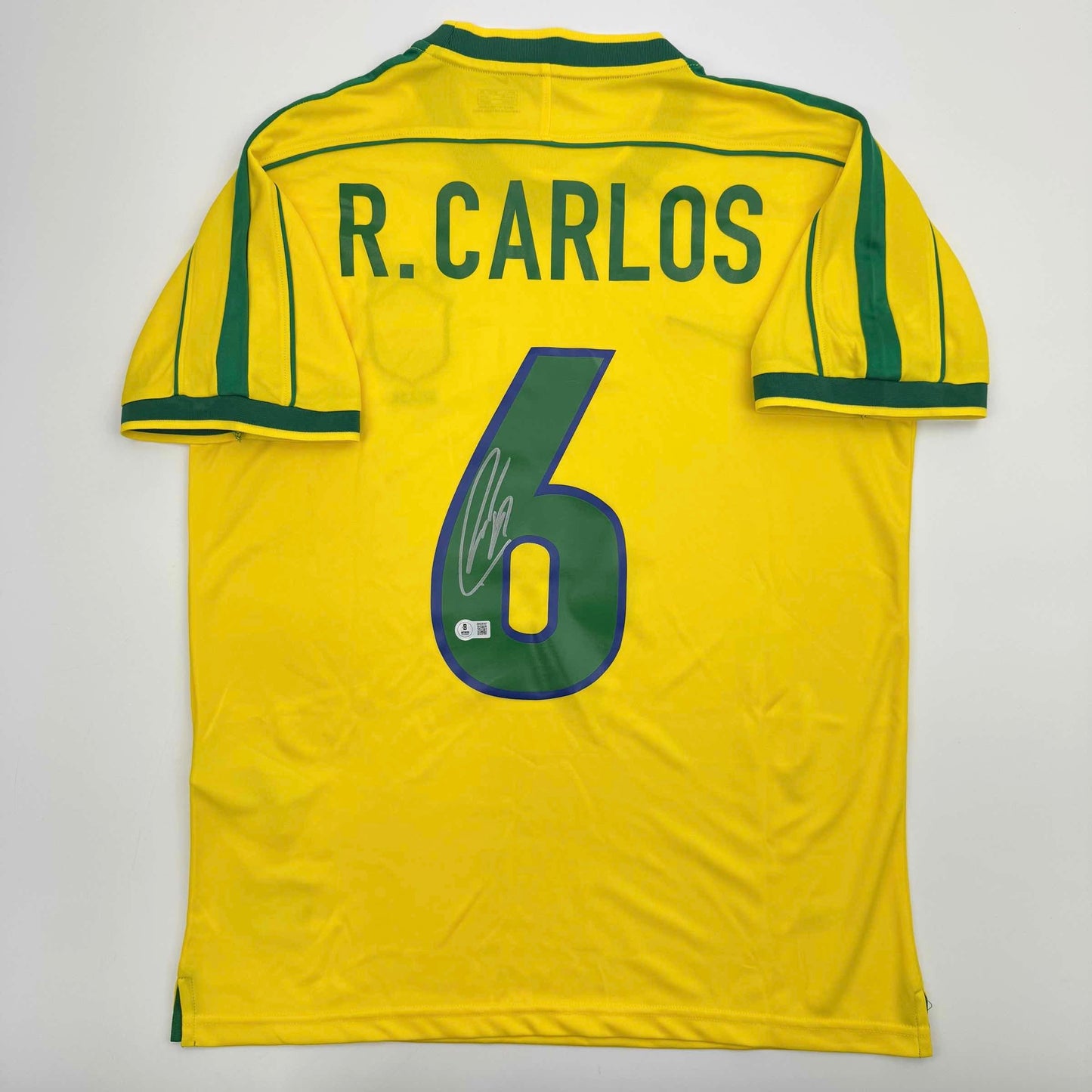 Autographed/Signed Roberto Carlos Brazil Yellow Soccer Jersey Beckett BAS COA
