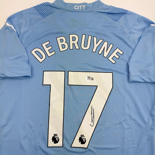 Autographed/Signed Kevin De Bruyne Manchester City Blue Soccer Futbol Jersey Beckett BAS COA