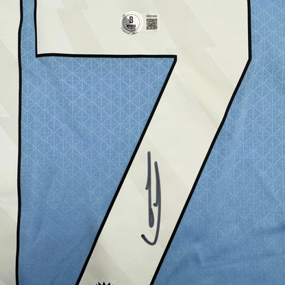 Autographed/Signed Kevin De Bruyne Manchester City Blue Soccer Futbol Jersey Beckett BAS COA