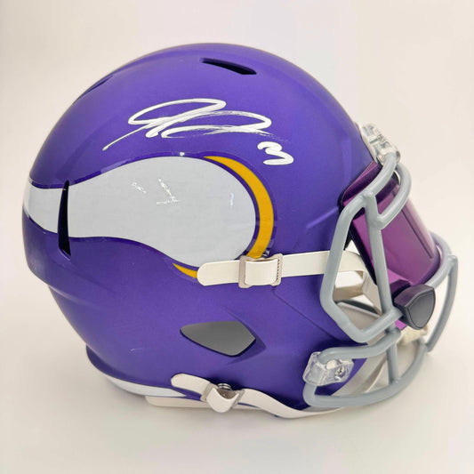 Autographed/Signed Jordan Addison Minnesota Vikings Full Size FS F/S Replica Football Helmet w/ Purple Visor Beckett BAS COA
