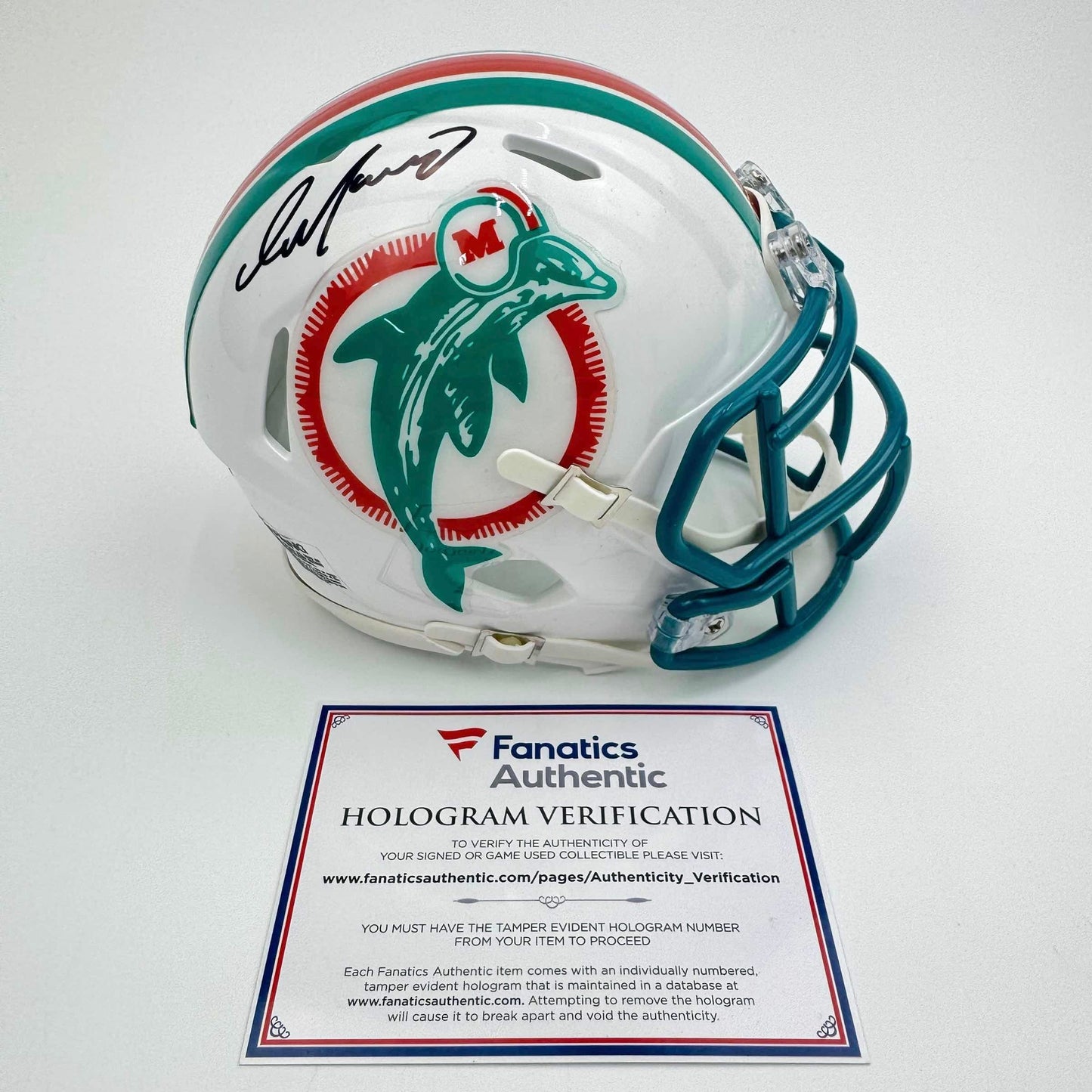 Autographed/Signed Dan Marino Miami Dolphins Mini Football Helmet Fanatics COA