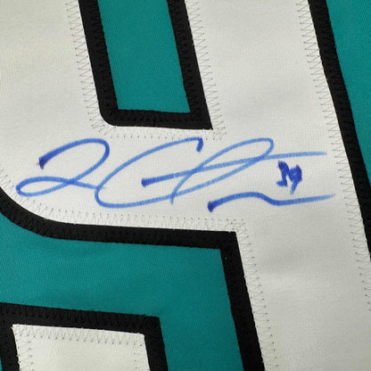 Framed Autographed/Signed Logan Couture 35x39 San Jose Teal Hockey Jersey JSA COA