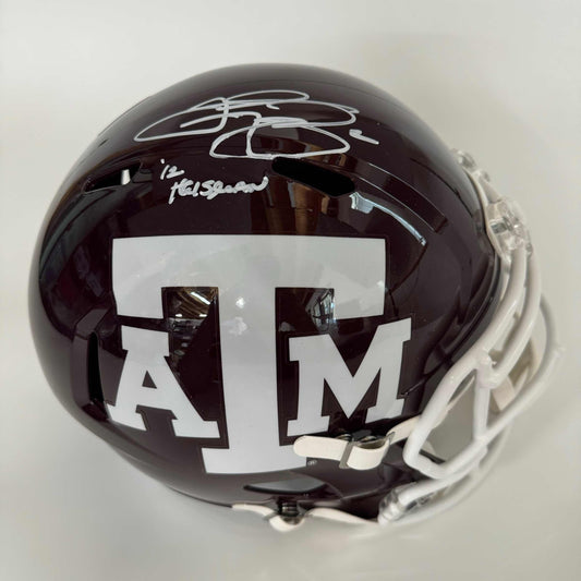 Autographed/Signed Johnny Manziel 12 Heisman Texas A&M Aggies Full Size FS F/S Replica College Football Helmet Beckett BAS COA