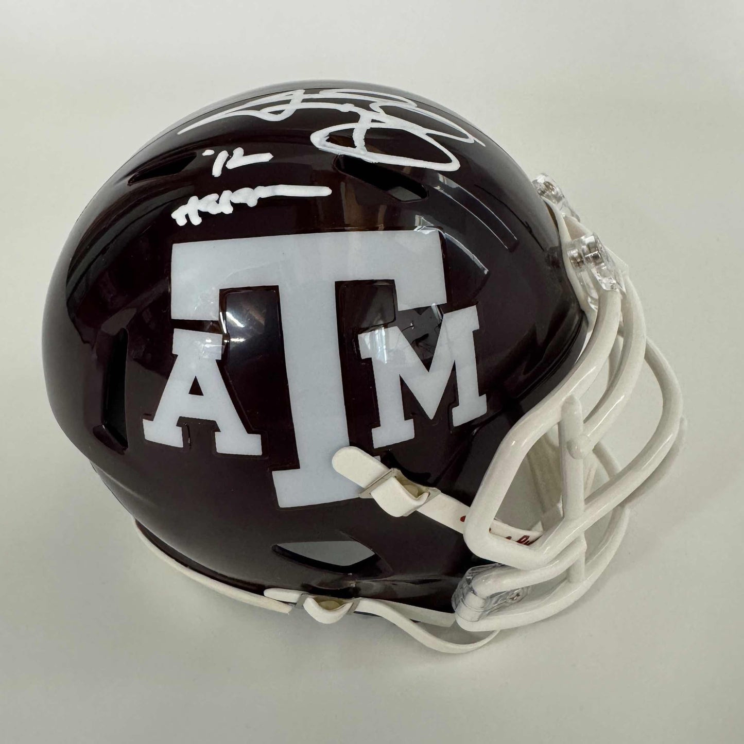 Autographed/Signed Johnny Manziel 12 Heisman Texas A&M Aggies College Football Mini Helmet Beckett BAS COA
