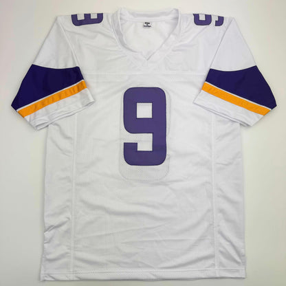 Autographed/Signed J.J. JJ McCarthy Minnesota White Football Jersey Beckett BAS COA
