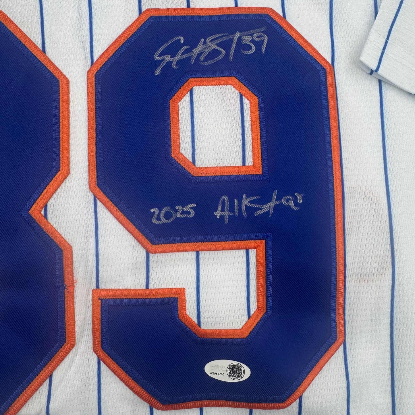 Autographed/Signed Edwin Diaz "2025 All-Star" New York Pinstripe Baseball Jersey JSA COA