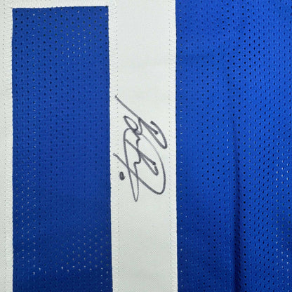 Framed Autographed/Signed Brian Burns 35x39 New York Blue Football Jersey JSA COA