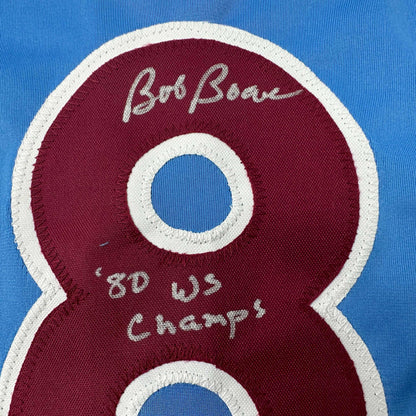 Autographed/Signed Bob Boone 80 WS Champs Philadelphia Retro Blue Baseball Jersey JSA COA