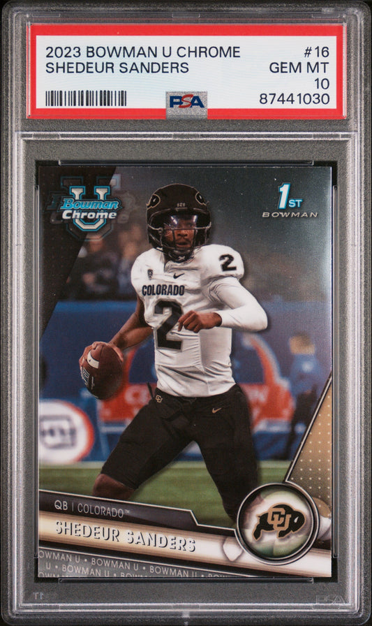 Graded 2023 Topps Bowman U Chrome Shedeur Sanders #16 Rookie RC Football Card PSA 10 Gem Mint