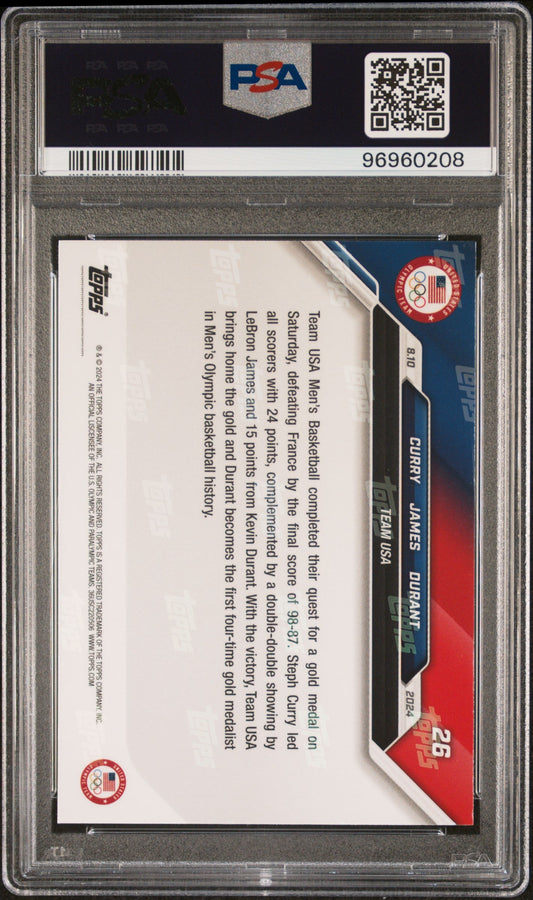 Graded 2024 Topps Now Olympics Steph Curry/LeBron James/Kevin Durant #26 Basketball Card PSA 10 Gem Mint