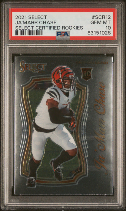 Graded 2021 Panini Select Ja'Marr Chase #SCR12 Certified Rookies RC Football Card PSA 10 Gem Mint