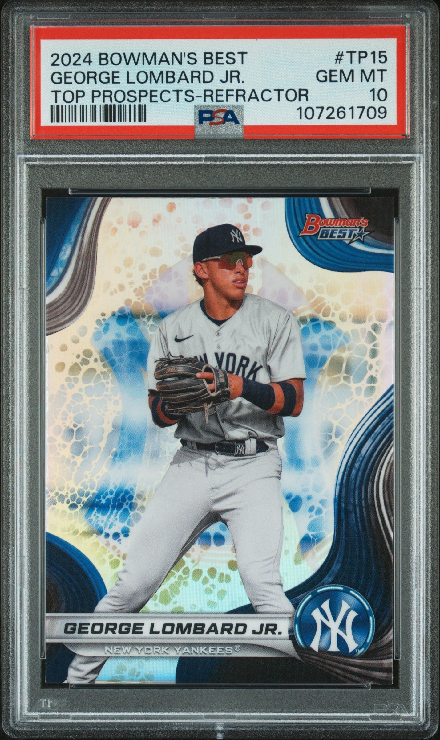 Graded 2024 Topps Bowmans Best George Lombard Jr #TP15 Top Prospects Refractor Rookie RC Baseball Card PSA 10 Gem Mint