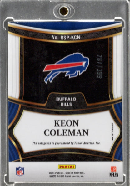 2024 Panini Select Keon Coleman #RSPKCN Silver Prizm Auto /399 Buffalo Bills Rookie RC Football Card