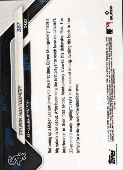 2025 Topps Now Colson Montgomery #387 Gold Foil /50 Chicago White Sox Rookie RC Baseball Card