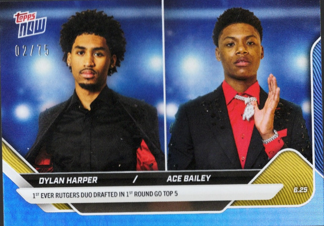 2025 Topps Now Dylan Harper/Ace Bailey #DHAB Blue Foil /75 Rookie RC Basketball Card