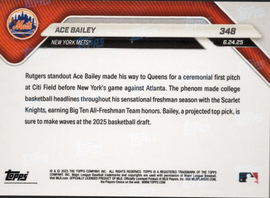 2025 Topps Now Ace Bailey #348 Orange Foil /25 Rookie RC Baseball Card