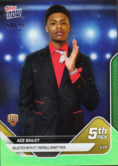 2025 Topps Now Ace Bailey #D5 Green Foil /99 Utah Jazz Rookie RC Basketball Card