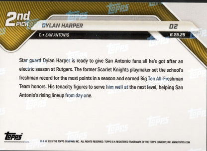 2025 Topps Now Dylan Harper #D2 Green Foil /99 San Antonio Spurs Rookie RC Basketball Card