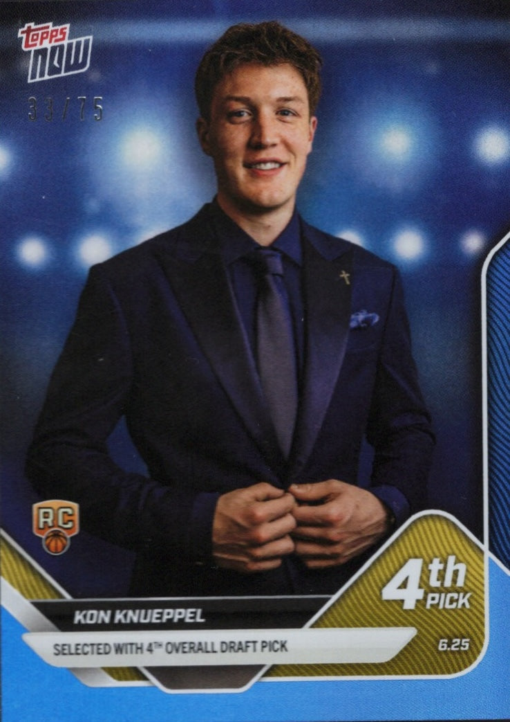 2025 Topps Now Kon Knueppel #D4 Blue Foil /75 Charlotte Hornets Rookie RC Basketball Card