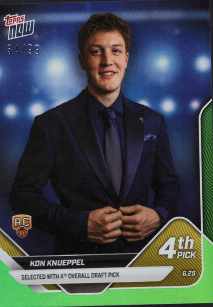 2025 Topps Now Kon Knueppel #D4 Green Foil /99 Charlotte Hornets Rookie RC Basketball Card
