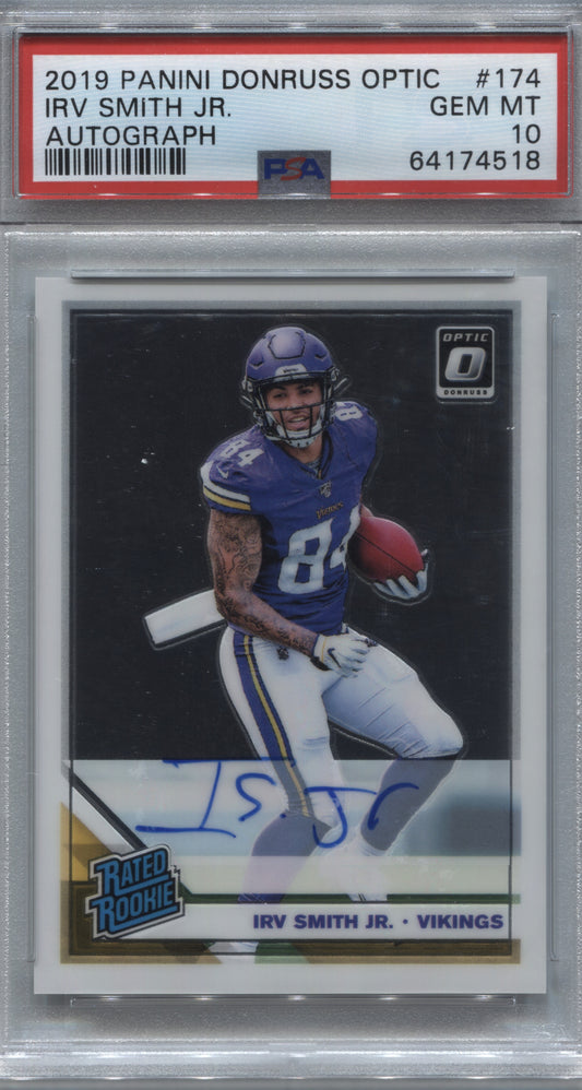 2019 Donruss Optic Irv Smith Jr. Rated Rookie Auto /50 PSA 10 #174 Vikings